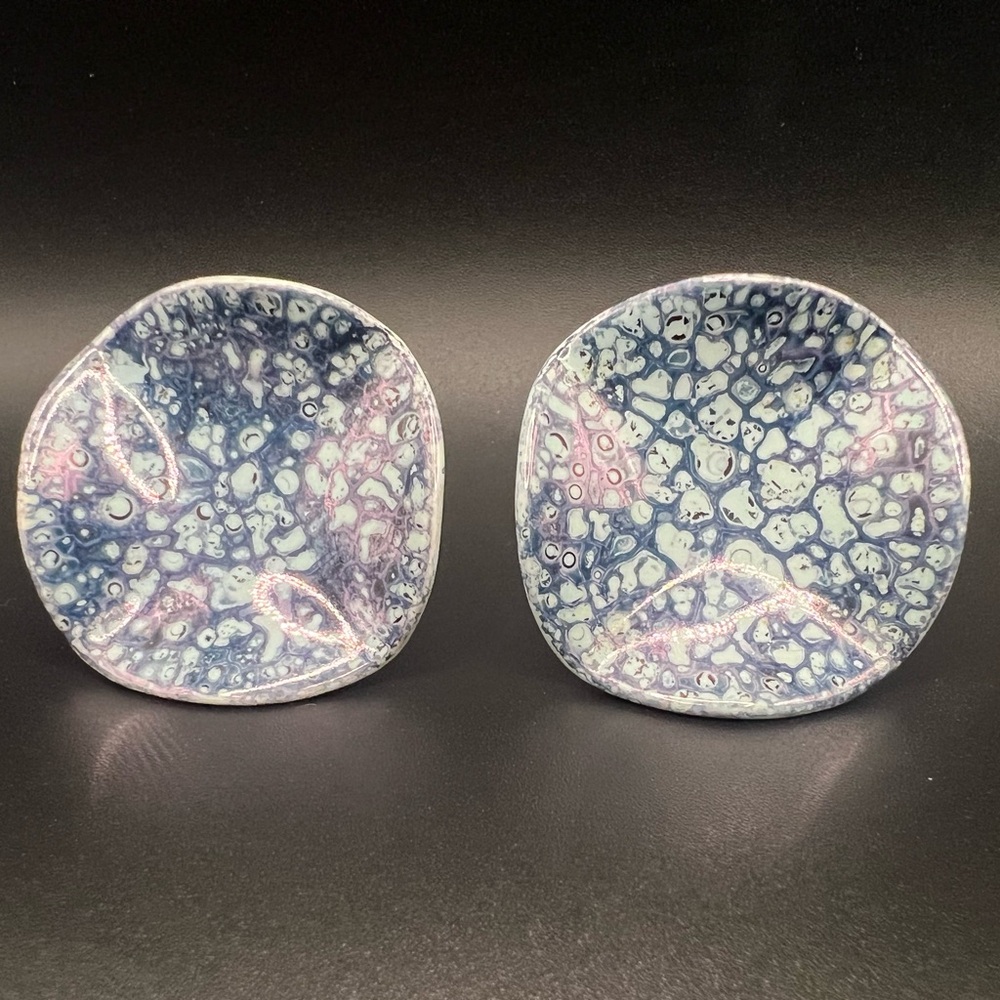 Unique Blue Enamel Clip On Earrings - Picture 1 of 2